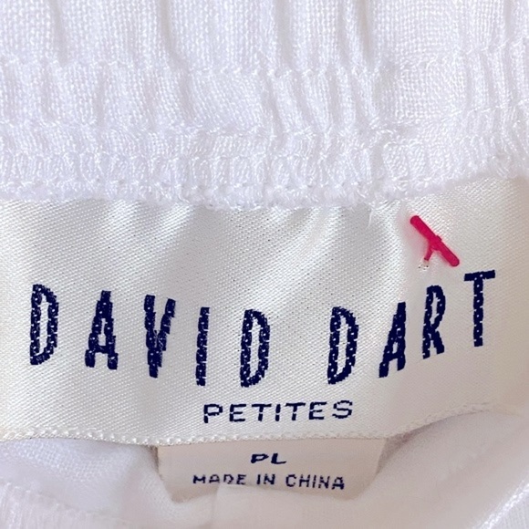 DAVID DART LINEN Pants Petite Large Straight Leg Pull-On Pockets White Women PL - Picture 2 of 11